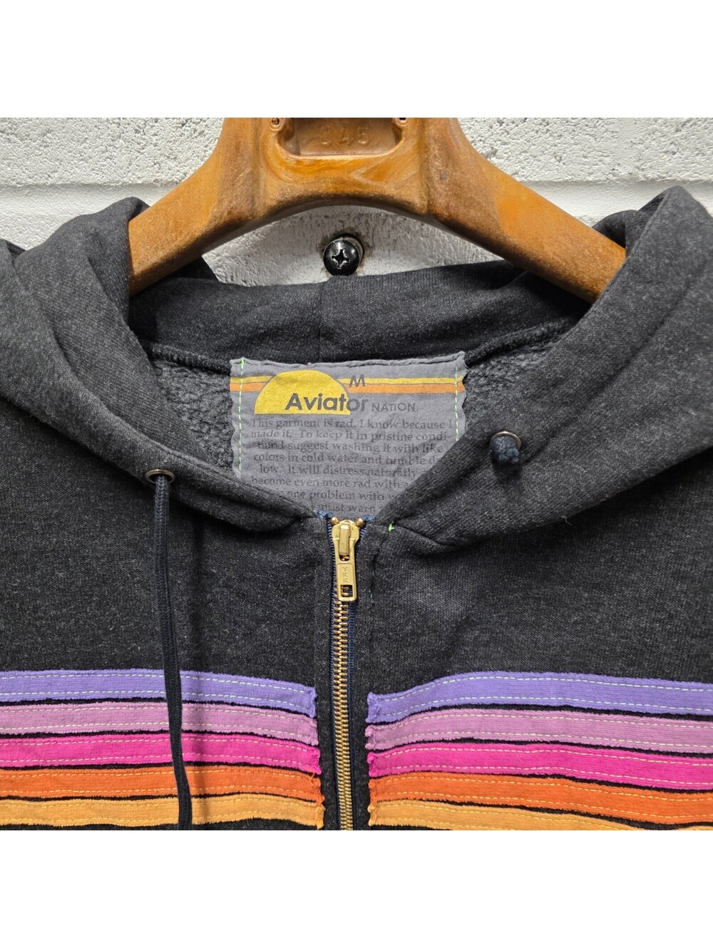 Aviator Nation x Animal Kingdom 5 Stripe Hoodie M Promo TNT Zip Up Sweater 21x26 - Picture 6 of 10